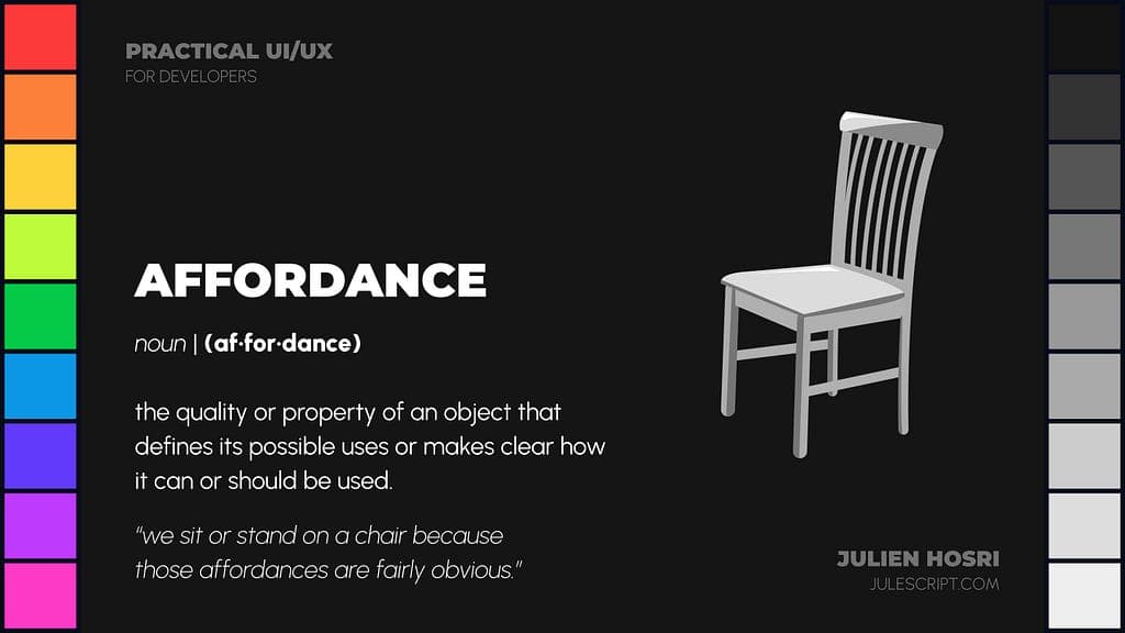 Affordance in UI design, slide from the Shampoo Bottles & Practical UI/UX talk